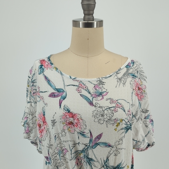 Buffalo Floral Tie Top White Pink M bohemian casual cottagecore spring summer - Picture 3 of 8